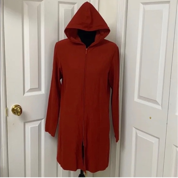 Eileen Fisher Hooded Jacket with Pockets Zipper Small Red - Picture 2 of 9